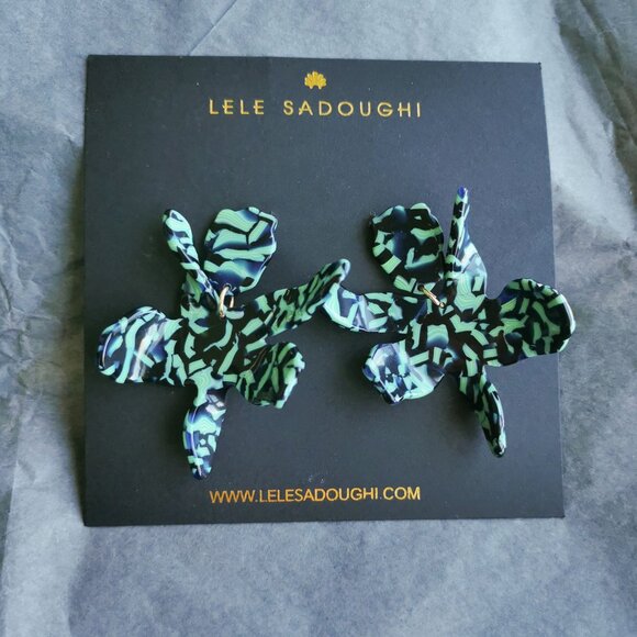 Lele Sadoughi Small Paper Lily Green Earrings fashion - Picture 2 of 5